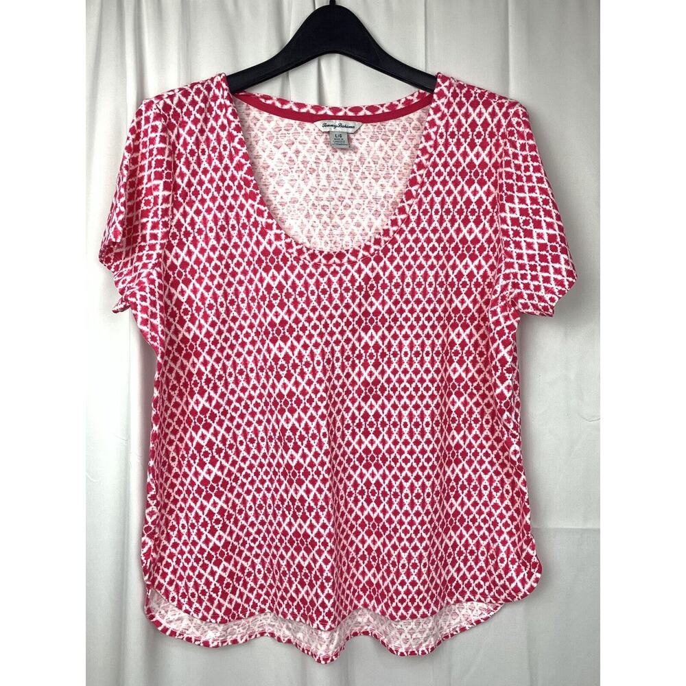 Tommy Bahama Hot Pink Pattern SS Scoop Neck T-shirt Size L